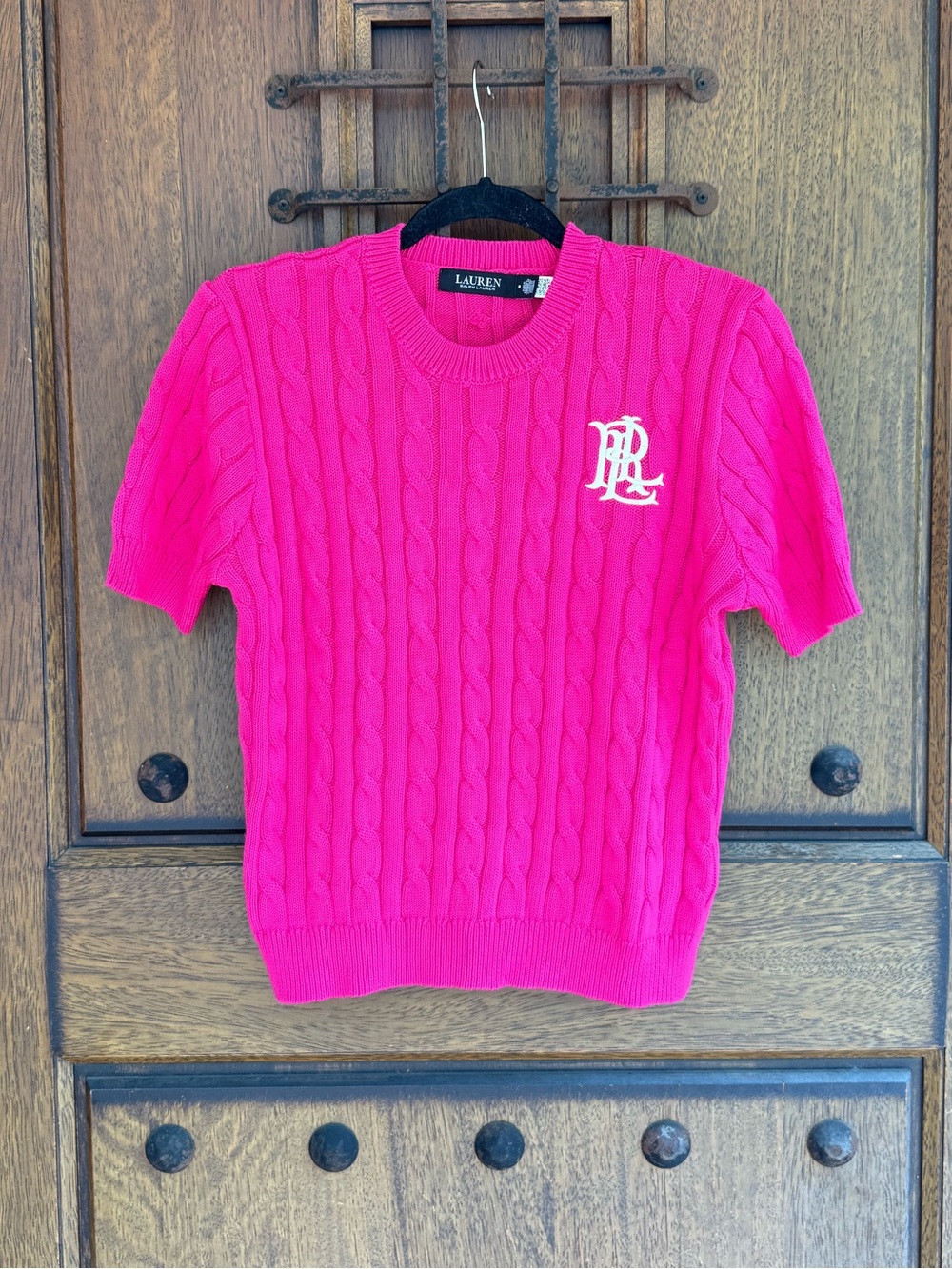 Lauren Ralph Lauren Fuchsia Cable-Knit Short Sleeve Crewneck Sweater Size  M